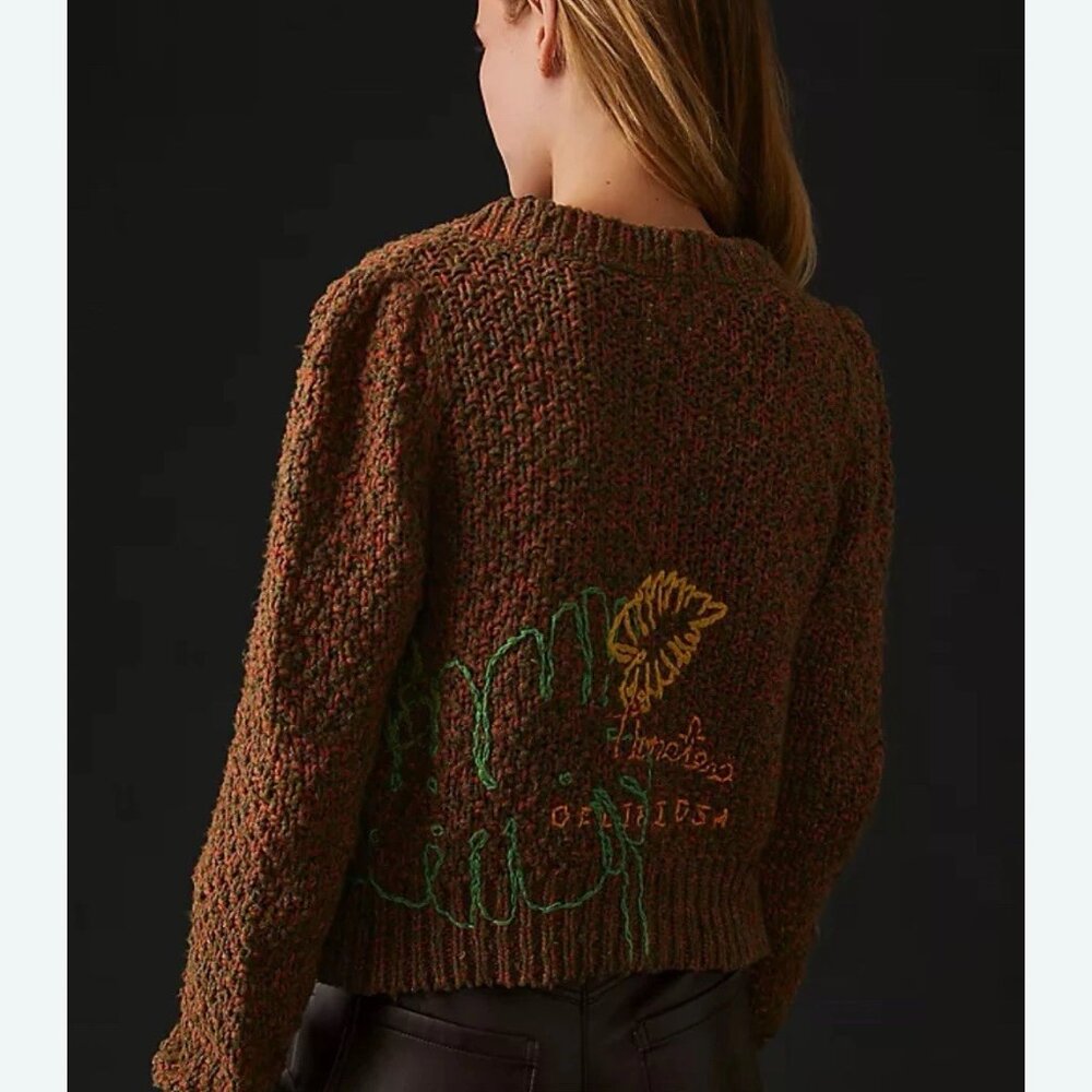 Anthropologie Wendy Wurtzburger Marcella Violini Monstera Cardigan - Picture 3 of 16